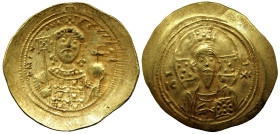 Byzantine
Michael VII Ducas (1071-1078 AD). Constantinople
AV Histamenon Nomisma (28.8mm 4.41g)
Obv: +MIX AHΛ RACIΛ O Δ Bust of Michael VII facing,...