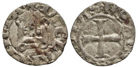 World
CRUSADERS.
BI Denier Tournois (14.7mm 0.41g)
Obv: cross pattée.
Rev. •+•CLARENTIA• Châtel tournois.
Metcalf, Crusades 922. Tzamalis Φ 59. W...