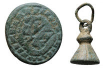 AE Byzantine stamp seal (7th-9th century AD).
Byzantine bronze stamp seal
(6.74g 19.2mm diameter)