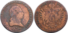 RDR – Habsburg – Österreich, RÖMISCH-DEUTSCHES REICH. Joseph II. (1792-1835). 6 Kreuzer 1800 S. Bronze. ANK 9. Schön