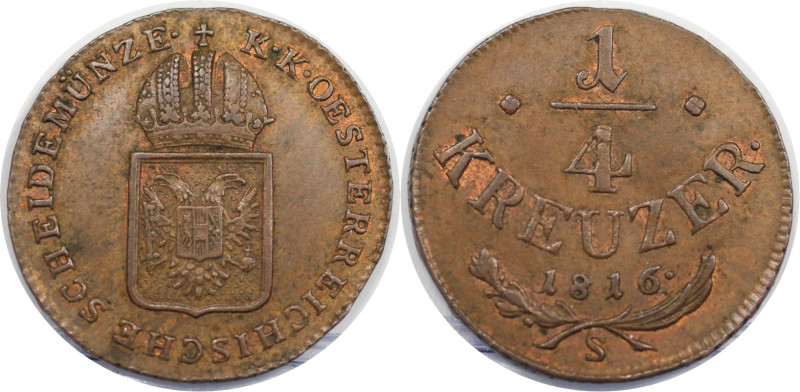RDR – Habsburg – Österreich, RÖMISCH-DEUTSCHES REICH. Franz I. 1/4 Kreuzer 1816 ...