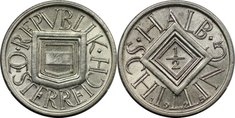 RDR – Habsburg – Österreich, REPUBLIK ÖSTERREICH. 1/2 Schilling 1925. 3,0 g. 0.6...