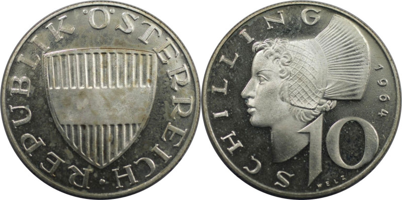 RDR – Habsburg – Österreich, REPUBLIK ÖSTERREICH. 10 Schilling 1964. 7,5 g. 0.64...