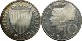 RDR – Habsburg – Österreich, REPUBLIK ÖSTERREICH. 10 Schilling 1965. 7,5 g. 0.640 Silber. 0.15 OZ. KM 2882. Polierte Platte
