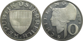 RDR – Habsburg – Österreich, REPUBLIK ÖSTERREICH. 10 Schilling 1970. 7,5 g. 0.640 Silber. 0.15 OZ. KM 2882. Polierte Platte
