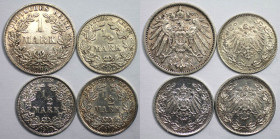 Deutsche Münzen und Medaillen ab 1871, REICHSKLEINMÜNZEN, Lots und Sammlungen. 1/2 Mark 1906 D (Ss-vz). 1/2 Mark 1914 A (Vz-st). 1/2 Mark 1915 A (Vz)....