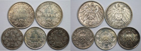 Deutsche Münzen und Medaillen ab 1871, REICHSKLEINMÜNZEN, Lots und Sammlungen. 1/2 Mark 1906 G (Ss). 1/2 Mark 1915 A (Vz-st). 1/2 Mark 1918 A (Ss-vz)....