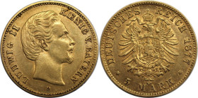 Deutsche Münzen und Medaillen ab 1871, REICHSGOLDMÜNZEN, Bayern. Ludwig II. (1864-1886). 5 Mark 1877 D, München. Gold. 1,98 g. 17 mm. KM 904, Jaeger 1...