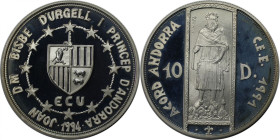 Europäische Münzen und Medaillen, Andorra. Europäische Union - König Peter III. 10 Diners 1994, Silber. 0.94 OZ. KM 99. Polierte Platte