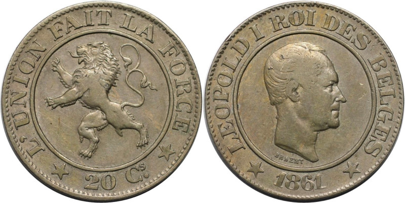 Europäische Münzen und Medaillen, Belgien / Belgium. Leopold I. 20 Centimes 1861...