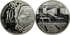 Europäische Münzen und Medaillen, Belgien / Belgium. 50 Jahre Eisenbahnverbindung durch Brüssel. 10 Euro 2002. 18,93 g. 0.925 Silber. 0.56 OZ. KM 233....