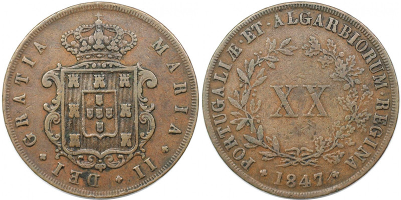 Europäische Münzen und Medaillen, Portugal. Maria II. 20 Reis 1847. Kupfer. KM 4...