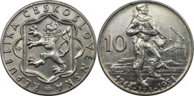 Europäische Münzen und Medaillen, Tschechoslowakei / Czechoslovakia. 10 Jahre Slowakischer Aufstand. 10 Kronen 1954. 12,0 g. 0.500 Silber. 0.19 OZ. KM...