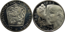 Europäische Münzen und Medaillen, Tschechoslowakei / Czechoslovakia. "20 Jahre Befreiung". 25 Kronen 1965. 16,0 g. 0.500 Silber. 0.26 OZ. KM 59. Polie...