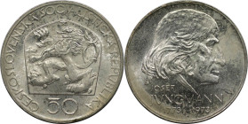 Europäische Münzen und Medaillen, Tschechoslowakei / Czechoslovakia. Josef Jungmann. 50 Kronen 1973. 13,0 g. 0.700 Silber. 0.29 OZ. KM 79. Stempelglan...