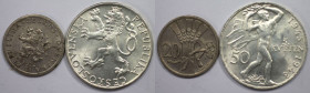 Europäische Münzen und Medaillen, Tschechoslowakei / Czechoslovakia, Lots und Sammlungen. 20 Heller 1924, Kupfer-Nickel, KM 1 (Vz). 50 Kronen 1948, Si...