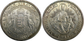 Europäische Münzen und Medaillen, Ungarn / Hungary. Madonna. 2 Pengö 1933. Silber. KM 511. Sehr schön+. Patina