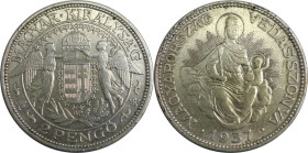 Europäische Münzen und Medaillen, Ungarn / Hungary. Madonna. 2 Pengö 1937. Silber. KM 511. Sehr schön+