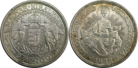 Europäische Münzen und Medaillen, Ungarn / Hungary. Madonna. 2 Pengö 1938. Silber. KM 511. Sehr schön-vorzüglich