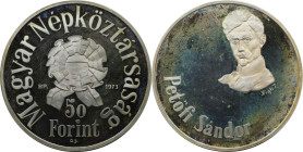 Europäische Münzen und Medaillen, Ungarn. 150. Jahrestag - Geburt von Sandor Petofi. 50 Forint 1973. Silber. 0.33 OZ. KM 599. Polierte Platte.