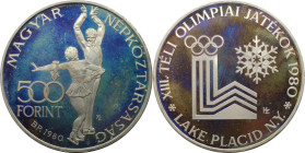 Europäische Münzen und Medaillen, Ungarn / Hungary. XIII. Olympische Winterspiele in Lake Placid. 500 Forint 1980. 39,0 g. 0.640 Silber. 0.80 OZ. KM 6...