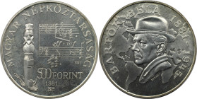 Europäische Münzen und Medaillen, Ungarn / Hungary. Bela Bartok, Komponist. 500 Forint 1981, Silber. 0.51 OZ. KM 623. Stempelglanz