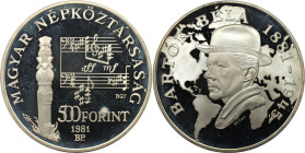 Europäische Münzen und Medaillen, Ungarn / Hungary. 100. Jahrestag - Geburt von Béla Bartók. 500 Forint 1981, Silber. 0.51 OZ. KM 623. Polierte Platte...