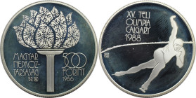 Europäische Münzen und Medaillen, Ungarn / Hungary. Olympische Spiele 1988 in Calgary - Eisschnellauf. 500 Forint 1986. 28,0 g. 0.900 Silber. 0.81 OZ....