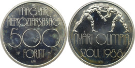 Europäische Münzen und Medaillen, Ungarn / Hungary. Olympische Spiele 1988 in Seoul - Ringen. 500 Forint 1987, Silber. 0.81 OZ. KM 660. Stempelglanz