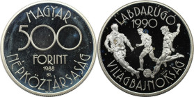 Europäische Münzen und Medaillen, Ungarn / Hungary. Fussball WM 1990 in Italien. 500 Forint 1988, Silber. 0.81 OZ. KM 667. Polierte Platte