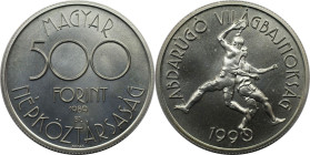 Europäische Münzen und Medaillen, Ungarn / Hungary. Fussball WM 1990 in Italien. 500 Forint 1989, Silber. 0.81 OZ. KM 669. Stempelglanz
