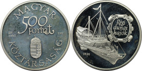 Europäische Münzen und Medaillen, Ungarn / Hungary. Donauschiff "Arpad". 500 Forint 1993, Silber. 0.94 OZ. KM 702. Polierte Platte