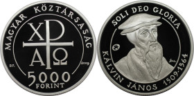 Europäische Münzen und Medaillen, Ungarn / Hungary. John Calvin. 5000 Forint 2009. 31,46 g. 0.925 Silber. 0.94 OZ. KM 827. Polierte Platte
