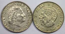 Europäische Münzen und Medaillen, Lots und Sammlungen. Niederlande / Netherlands. Juliana (1948-1980), 1 Gulden 1955, KM 184. Schweden / Sweden. Gusta...