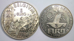 Europäische Münzen und Medaillen, Lots und Sammlungen. Belgien / Belgium Albert II - Bell Epoch Medaille "5 Euro" 1996, Niederlande / Netherlands 500 ...