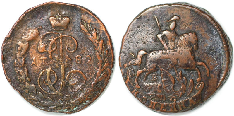 Russische Münzen und Medaillen, Katharina II. (1762-1796). Kopeke 1789, Kupfer. ...