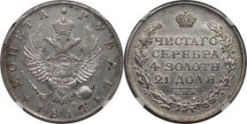 Russische Münzen und Medaillen, Alexander I. (1801-1825). Rubel 1814 SPB MF, Silber. NGC AU DETAILS CLEANED