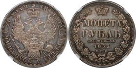 Russische Münzen und Medaillen, Nikolaus I. (1826-1855). Rubel 1852 SPB PA, Silber. NGC MS 62