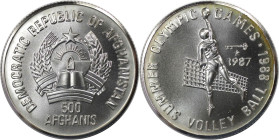 Weltmünzen und Medaillen, Afghanistan. Volleyball. 500 Afghanis 1987. 12,0 g. 0.999 Silber. 0.39 OZ. KM 1010. Stempelglanz