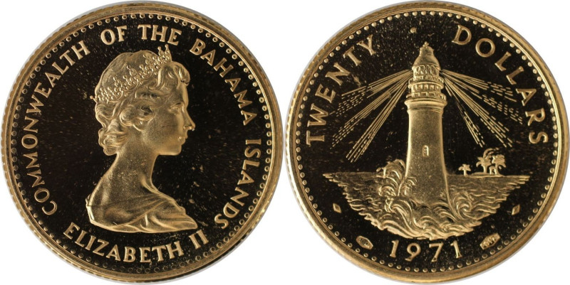 Weltmünzen und Medaillen, Bahamas. Leuchtturm. 20 Dollars 1971. 7,98 g. 0.917 Go...