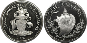 Weltmünzen und Medaillen, Bahamas. Muschel. 1 Dollar 1974. 18,40 g. 0.800 Silber. 0.47 OZ. KM 65a. Polierte Platte