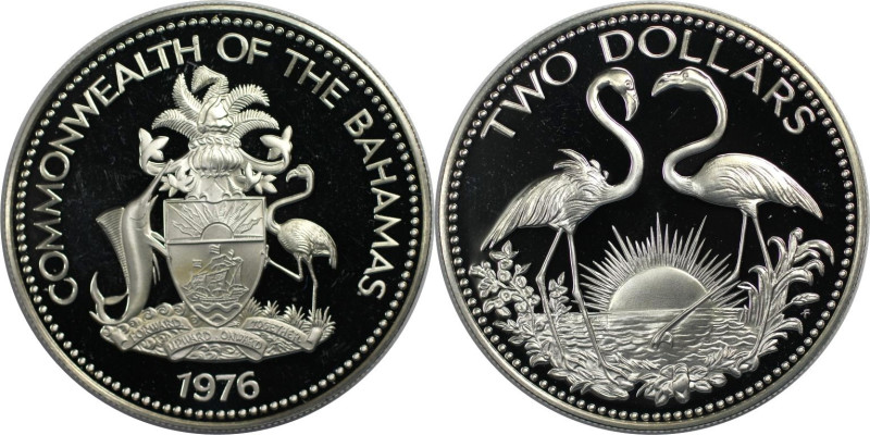 Weltmünzen und Medaillen, Bahamas. Flamingos. 2 Dollars 1976. 29,80 g. 0.925 Sil...