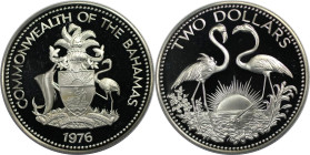 Weltmünzen und Medaillen, Bahamas. Flamingos. 2 Dollars 1976. 29,80 g. 0.925 Silber. 0.93 OZ. KM 66a. Polierte Platte