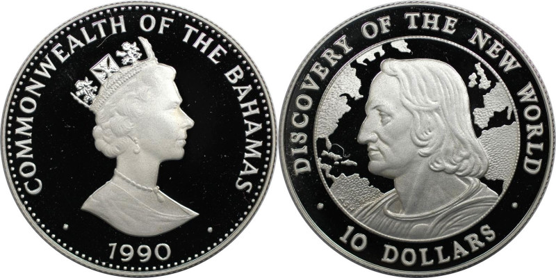 Weltmünzen und Medaillen, Bahamas. Kolumbus. 10 Dollars 1990. 28,28 g. 0.925 Sil...
