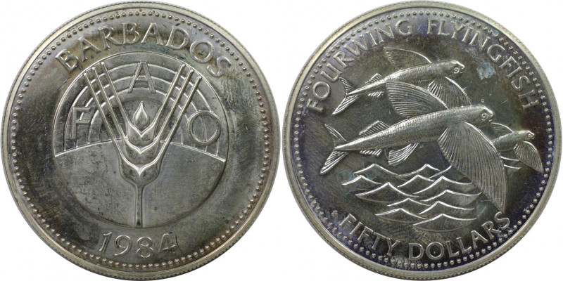 Weltmünzen und Medaillen, Barbados. Serie: F.A.O. 50 Dollars 1984. 16,85 g. 0.50...