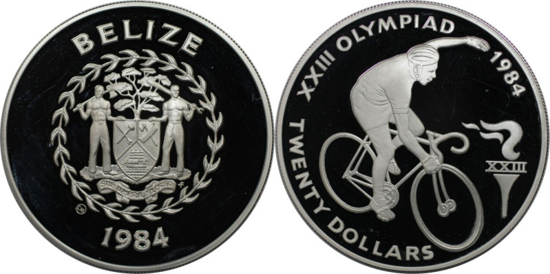 Weltmünzen und Medaillen, Belize. "1984 Sommerolympiade, Los Angeles". 20 Dollar...