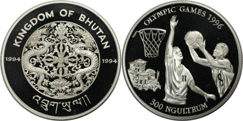 Weltmünzen und Medaillen, Bhutan. Olympische Spiele Atlanta 1996 - Basketball. 3...