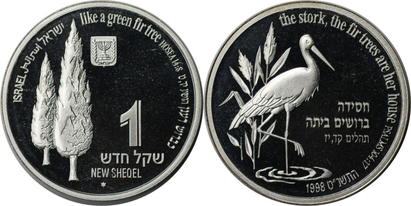 Weltmünzen und Medaillen, Israel. Wildleben - Storch. 1 New Sheqel 1998. 14,40 g...