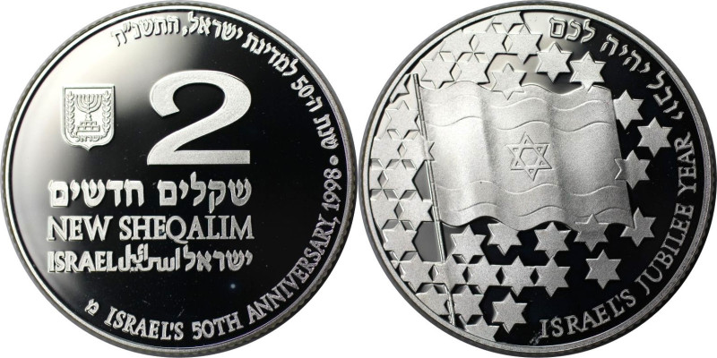 Weltmünzen und Medaillen, Israel. Flagge von Israel. 2 New Sheqalim 1998. 28,80 ...