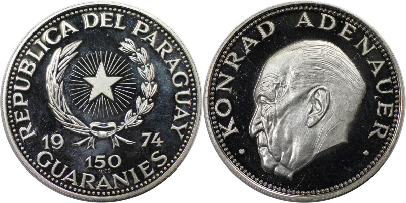 Weltmünzen und Medaillen, Paraguay. Konrad Adenauer. 150 Guaranies 1974. 25,0 g....